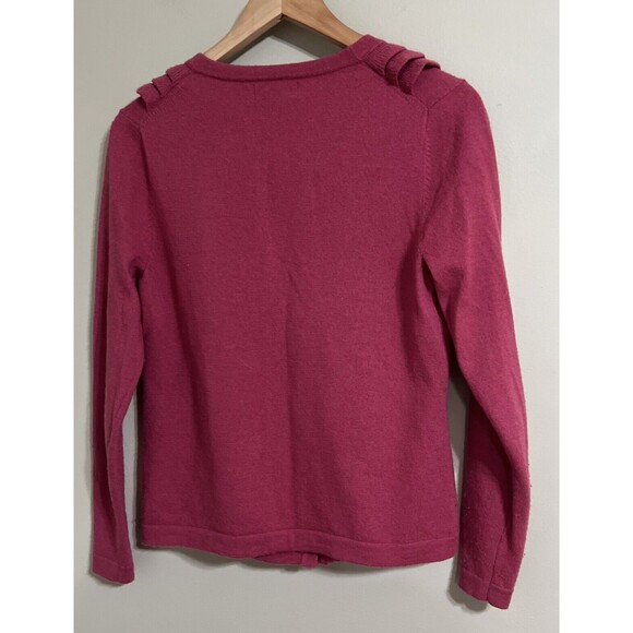 Carole Little 100% Italian merino wool ruffle Front cardigan Size Small - Picture 5 of 7